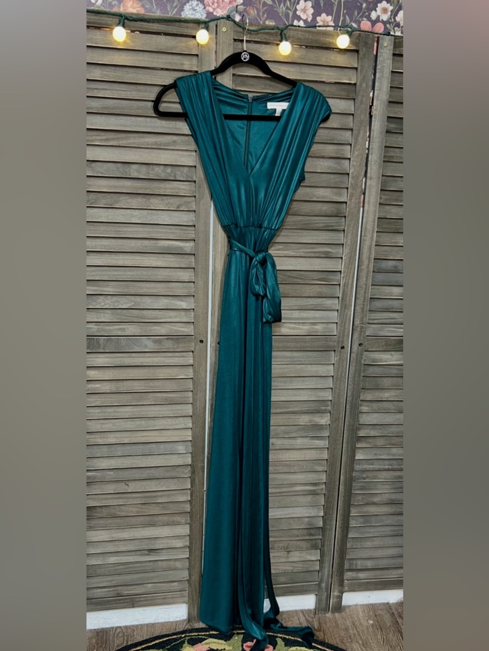 Dress the Population Teal Plunge V Neck Maxi Dress High Slit Formal Gown Small - Picture 2 of 12